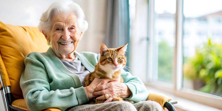 Family member reviewing a care plan with an older adult at an assisted living table.